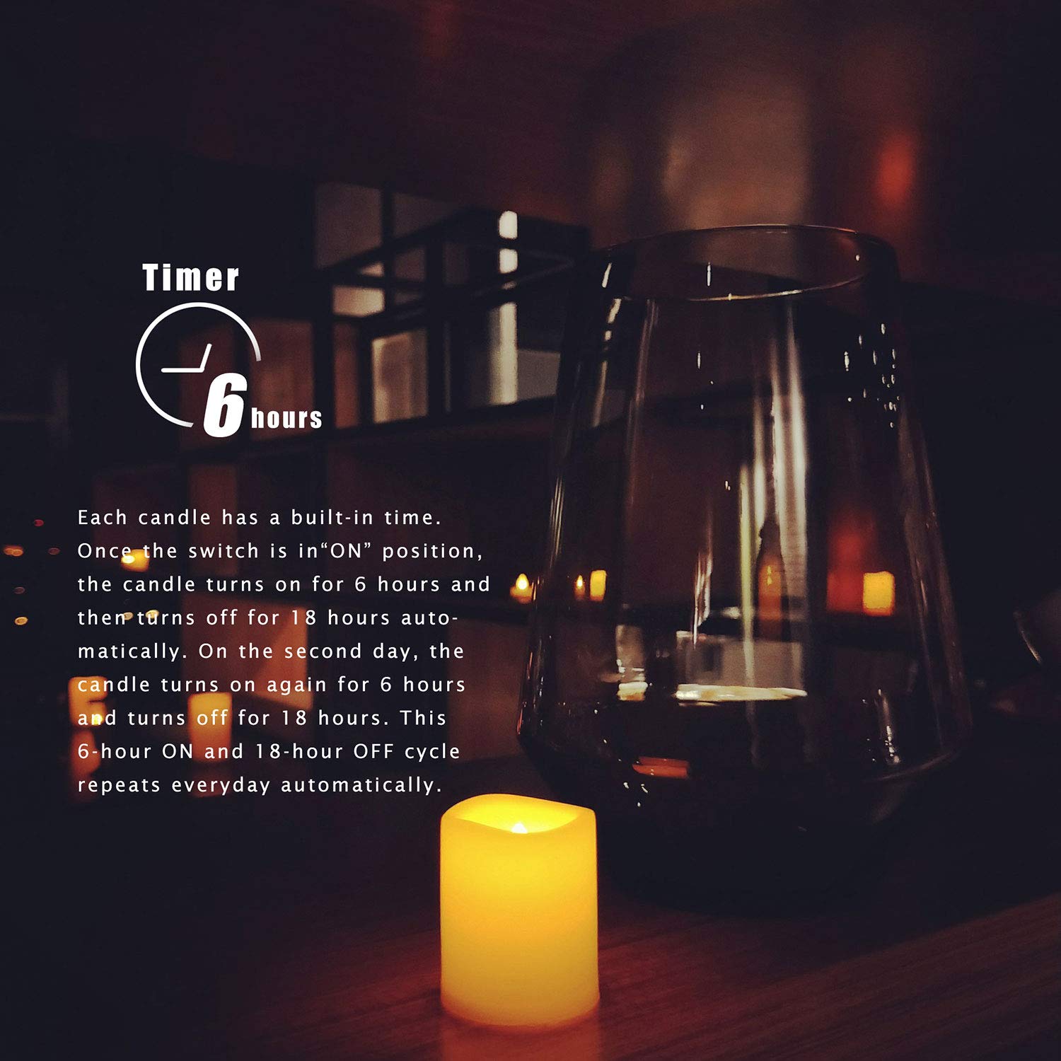Flameless Flickering Led Votive Tealight Candles Battery Operated With Timer / 6 Hours On And 18 Hours Off Per Cycle, Led Tea Li